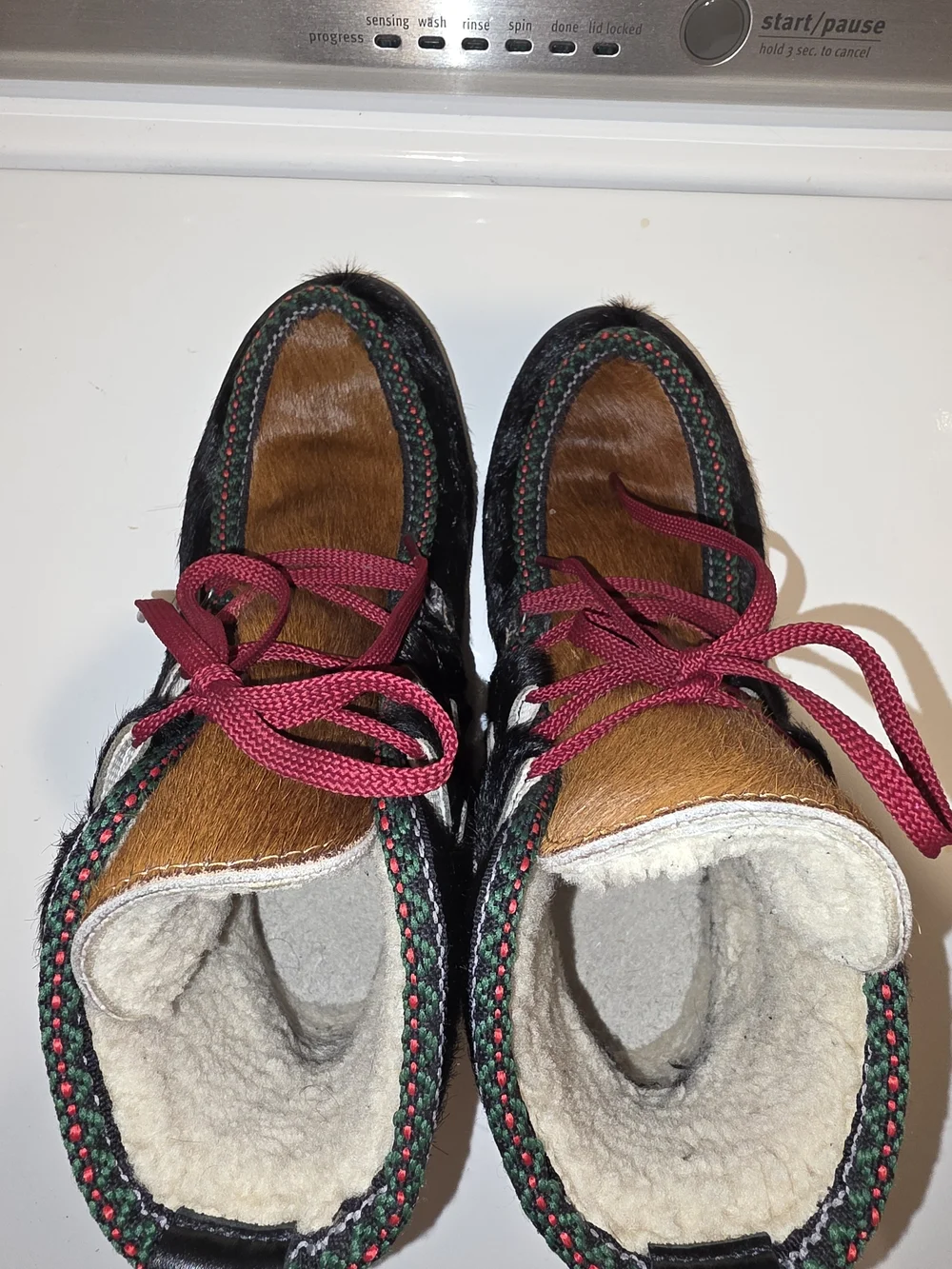 Penelope Chilvers Black & Tan Pony Hair Lace-Up Ankle Boots with Red Laces